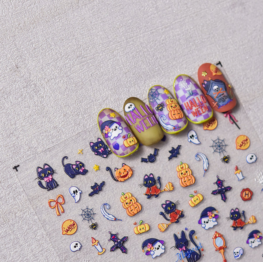 Nagelsticker 3D - KATZE FEIERT HALLOWEEN