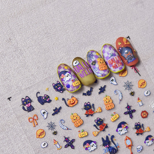 Nagelsticker 3D - KATZE FEIERT HALLOWEEN